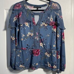 White House Black Market Long Sleeve Floral Blouse Top, Medium